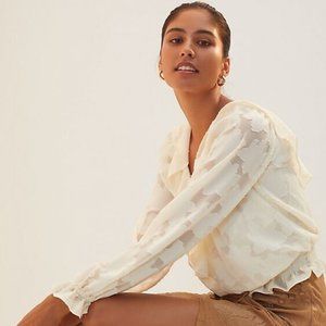 Anthropologie Textured Floral Blouse: Size S